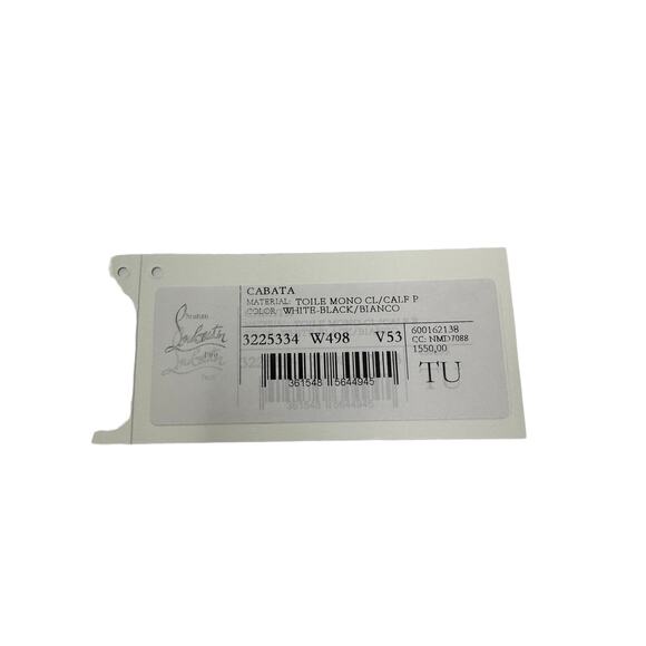 Christian Louboutin Cabata Tote Bag Purse Toile Studded Spike White Black Pouch - Picture 6 of 12